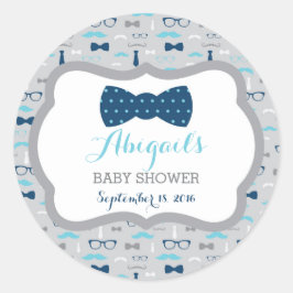 Little Man Baby Shower Sticker, Baby Blue, Navy Runder Aufkleber