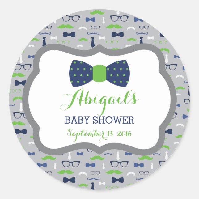 Little Man Baby Shower Sticker, blau, grün, grau Runder Aufkleber (Vorderseite)