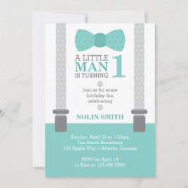 Little Man Birthday Party, Aquamarin, grau, Einladung