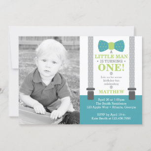 Little Man Birthday Party Einladung mit Foto