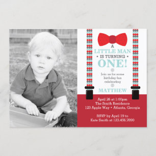 Little Man Birthday Party Einladung mit Foto