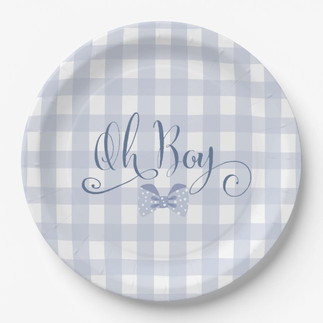 Little Man Blue Bogen Krawatte Babydusche Pappteller (Vorderseite)