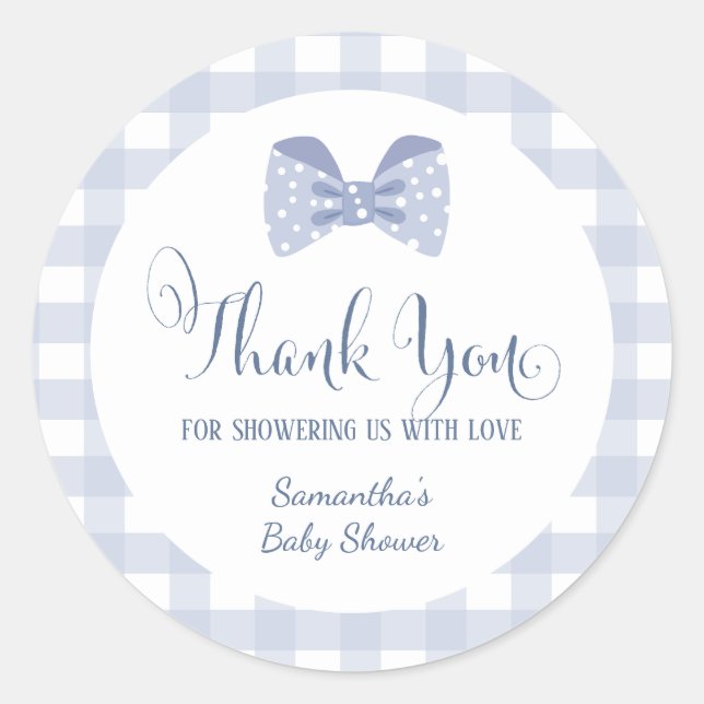 Little Man Blue Bogen Krawatte Babydusche Runder Aufkleber (Vorderseite)