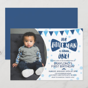 Little Man Blue Fliege Foto-Einladung Einladung
