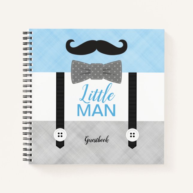 Little Man Blue Grey Baby Dusche Gästebuch Notizbuch (Vorderseite)