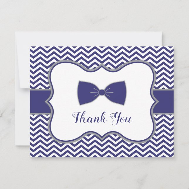 Little Man Bow Krawatte Navy Gray Baby Dusche Viel Dankeskarte (Vorderseite)