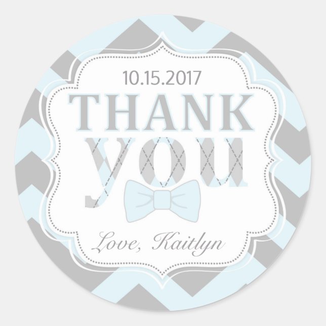 Little Man Bow-Krawatte Zickzack Print Vielen Dank Runder Aufkleber (Vorderseite)