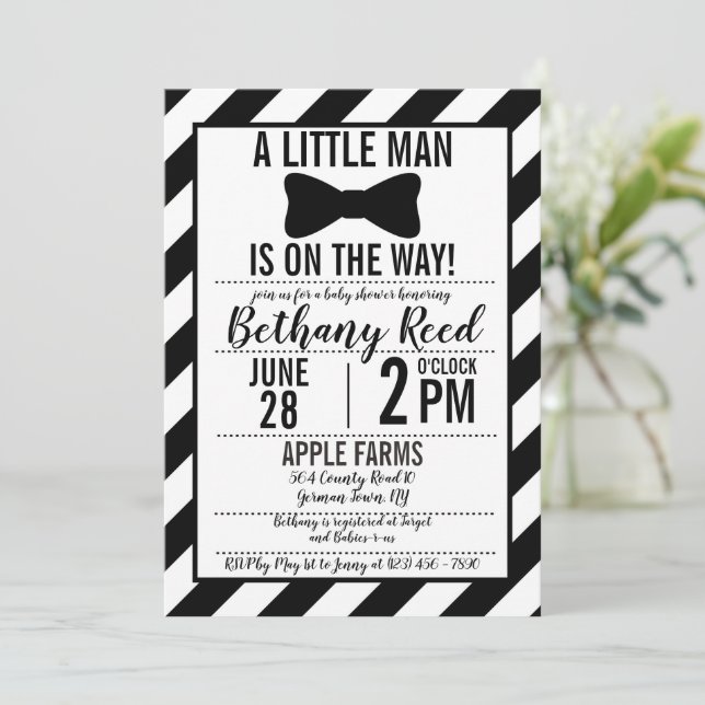 Little Man Bowtie Babydusche Einladung (Stehend Vorderseite)