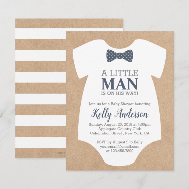 Little Man Boy Baby Shower Einladung - Kraft Card (Vorne/Hinten)