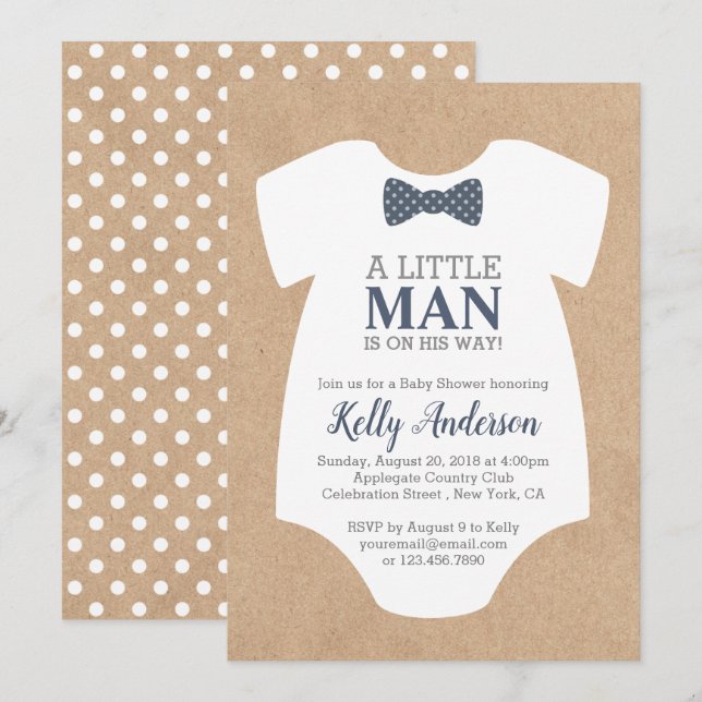 Little Man Boy Baby Shower Einladung - Kraft Card (Vorne/Hinten)