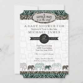 Little Man Boy Safari Elephants Zebra Baby Dusche Einladung