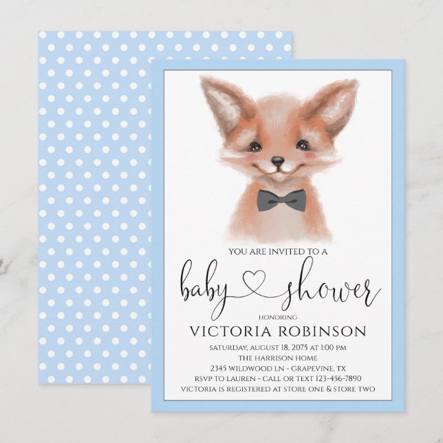 Little Man Boy Woodland Fox Babydusche Einladung (Vorne/Hinten)