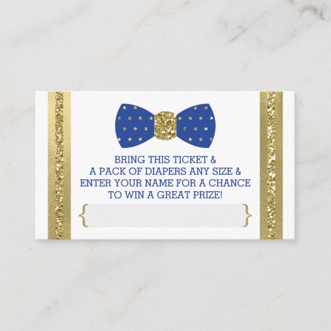 Little Man Diaper Raffle Ticket, Royal Blue, Gold Begleitkarte (Vorderseite)