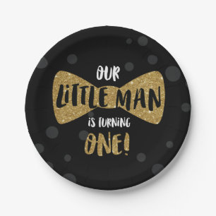 Little Man First Birthday Paper Teller, Gold Pappteller