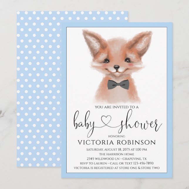 Little Man Fox Boy Woodland Babydusche Einladung (Vorne/Hinten)