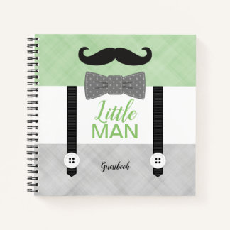 Little Man Green Grey Baby Boy Dusche Gästebuch Notizbuch
