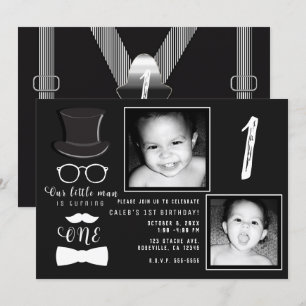 Little Man Hipster Suspenders 1. Geburtstagsfeier Einladung