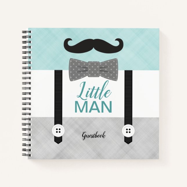 Little Man Mint Graue Babydusche Gästebuch Notizbuch (Vorderseite)
