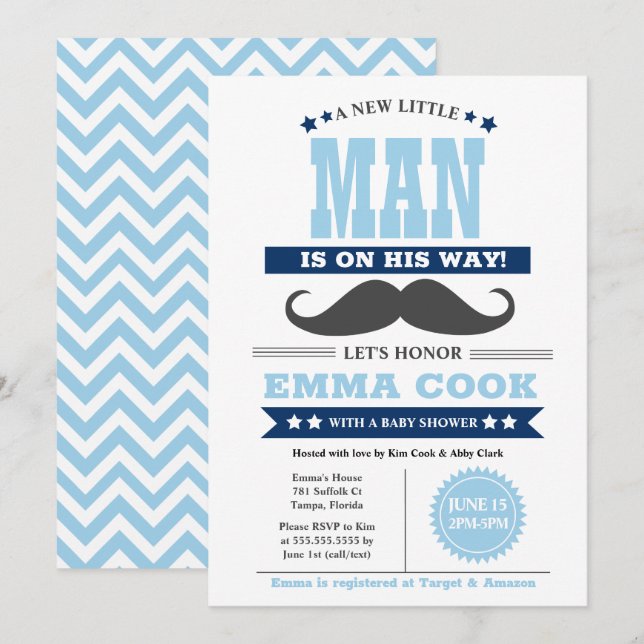 Little Man Mustache Bash Boy Baby Shower Einladung (Vorne/Hinten)