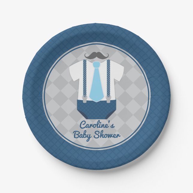 Little Man Mustache Krawatte Babydusche Pappteller (Vorderseite)