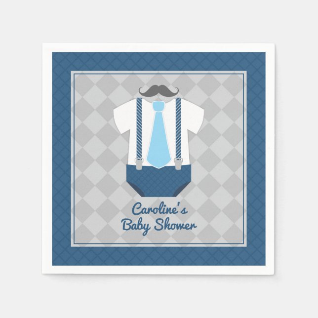 Little Man Mustache Krawatte Suspenders Baby Dusch Serviette (Vorderseite)