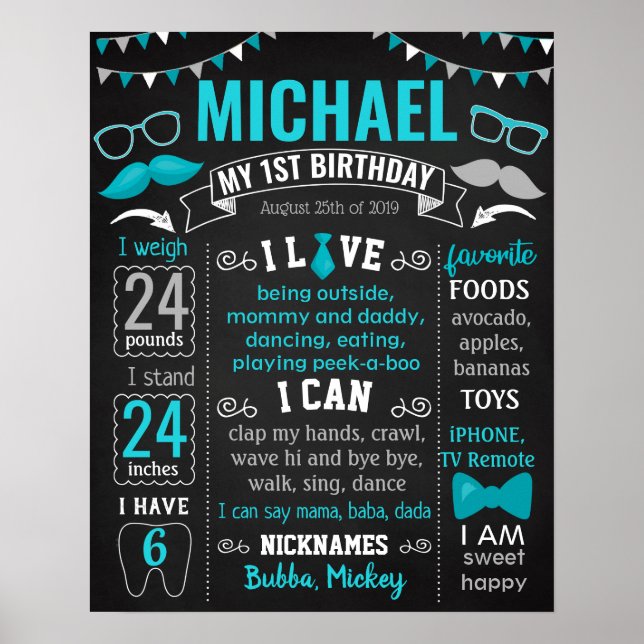 Little Man Mustache Mr Onederful Birthday Zeichen Poster (Vorne)