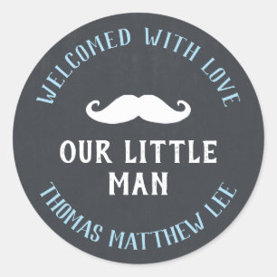 Little Man Mustache New Baby Announction Fevor Runder Aufkleber