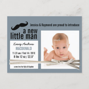 Little Man Mustache und Foto New Baby Ankündigungspostkarte