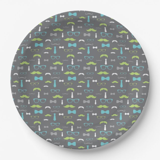 Little Man Paper Plate, Aquamarin, Limon, grau Pappteller (Vorderseite)