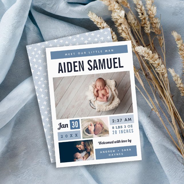 Little Man Photo Collage Faire-part de naissance (Créateur téléchargé)