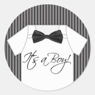 Little Man Pinstripe Baby Dusche Runder Aufkleber