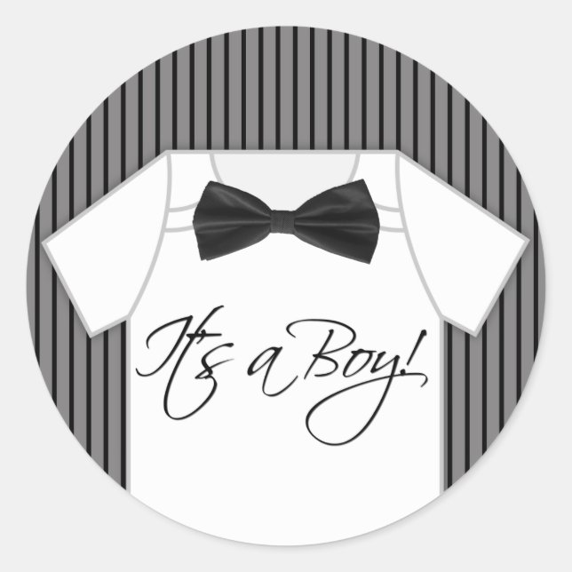 Little Man Pinstripe Baby Dusche Runder Aufkleber (Vorderseite)