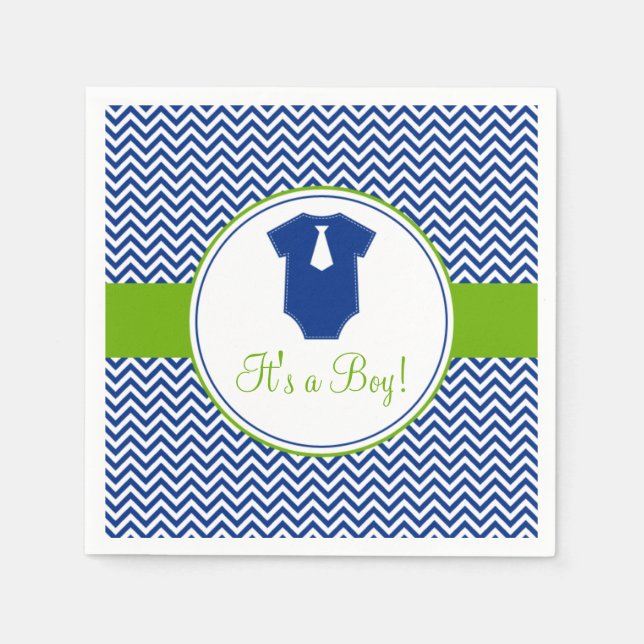 Little Man Zickzack Blue Green Baby Dusche Serviette (Vorderseite)