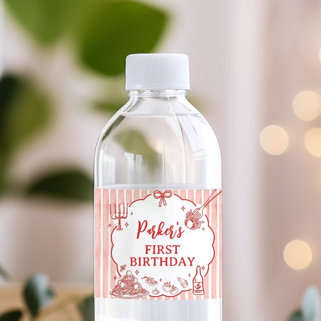 Little Meatball Birthday Party Water Bottle Label (Von Creator hochgeladen)