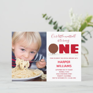 Little Meatball macht ein Foto zum ersten Geburtst Einladung