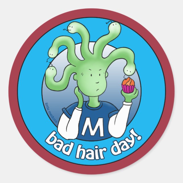 Little Medusa, Bad Hair Day! Runder Aufkleber (Vorderseite)