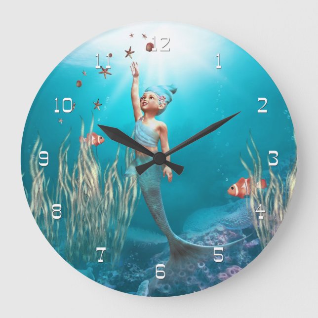 Little Mermaid 1 Wall Clock Große Wanduhr (Vorderseite)