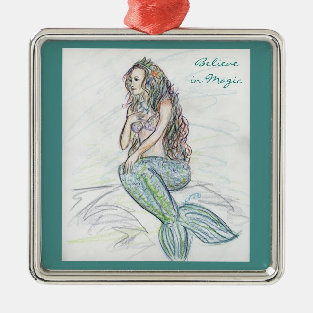 Little Mermaid auf Rock Art Weihnachtsschmuck (Vorne)