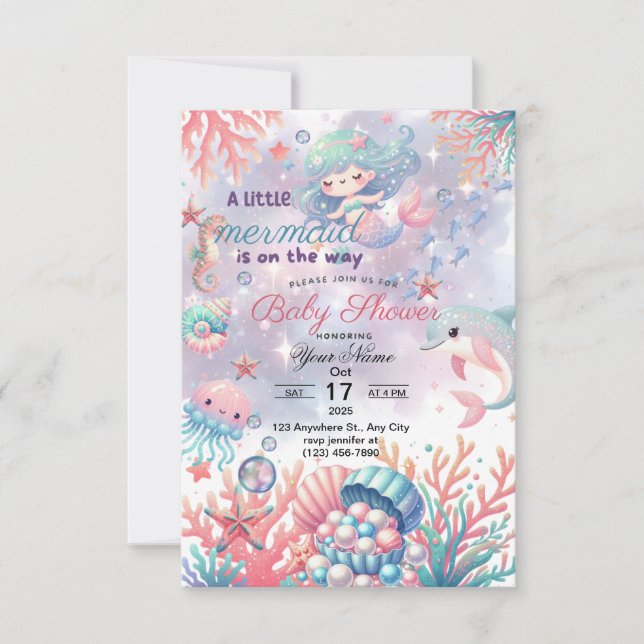 LIttle Mermaid Baby Dusche Einladung (Vorderseite)