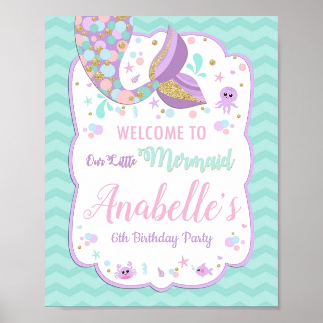 Little Mermaid Birthday Party Welcome Sign Poster (Vorne)