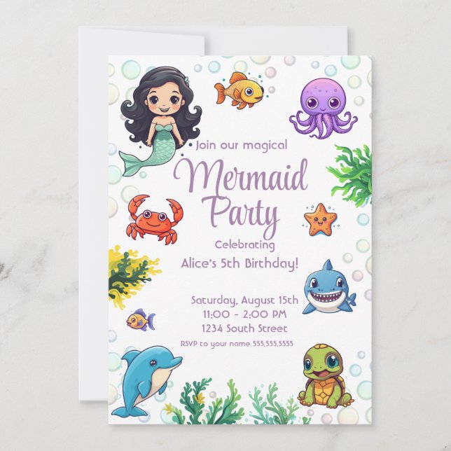 Little Mermaid Magical Birthday Einladung Party (Vorderseite)
