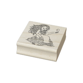 Little Mermaid mit Seepferd Gummi Briefmarke Gummistempel