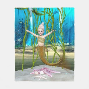 Little Mermaid Niedlich Fantasy Girl, Blue Ocean Fleecedecke