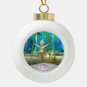 Little Mermaid Niedlich Fantasy Girl, Blue Ocean Keramik Kugel-Ornament