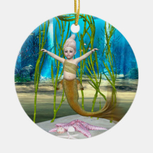 Little Mermaid Niedlich Fantasy Girl, Blue Ocean Keramik Ornament