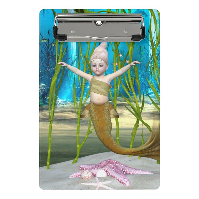 Little Mermaid Niedlich Fantasy Girl, Blue Ocean Mini Klemmbrett (Vorderseite)