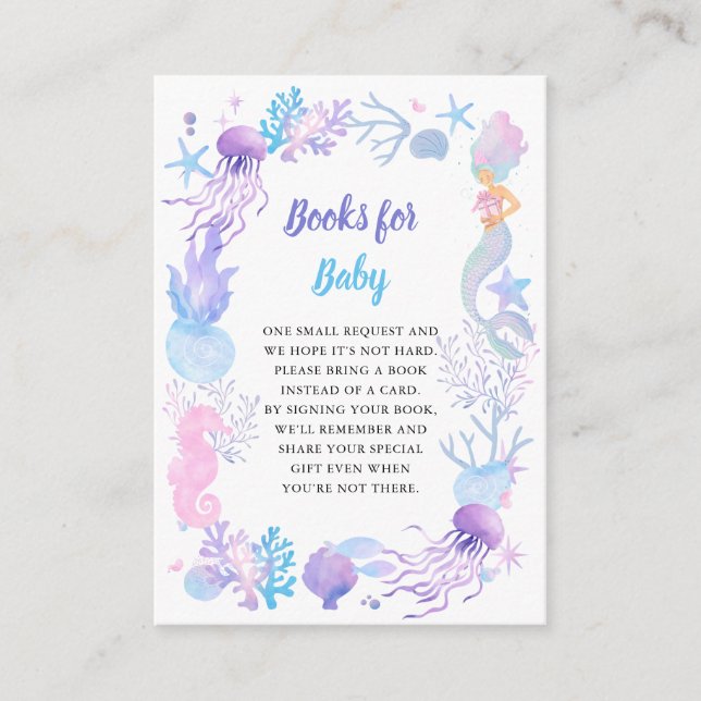 Little Mermaid Pastel Baby Dusche | Kinderbücher Begleitkarte (Vorderseite)