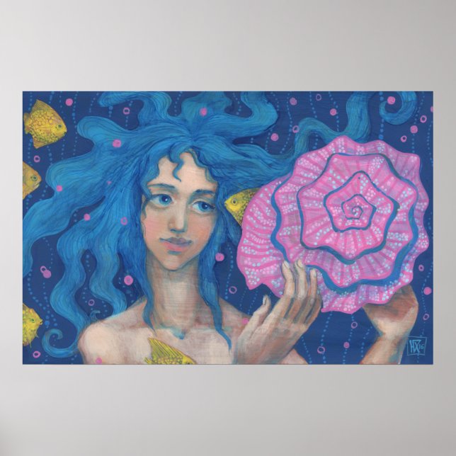 Little Mermaid, Underwater Fantasy Art, Pink Blue Poster (Vorne)