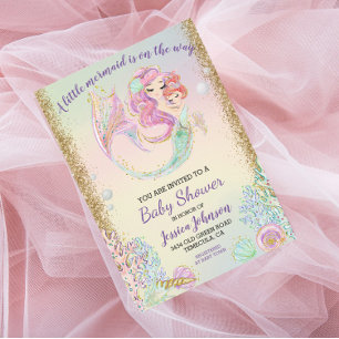 Little Mermaid Watercolor Baby Shower Gold Einladung