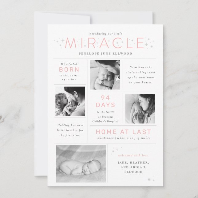 Little Miracle Preemie NICU Infographic Birth Ankündigung (Vorderseite)